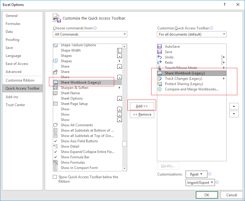Customize Excel Quick Access Toolbar