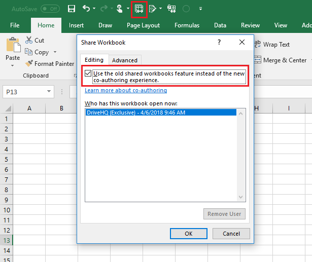 shared excel file locked for editing