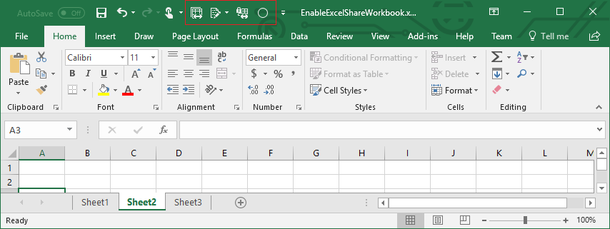 "Share workbook" button in Quick Access Toolbar